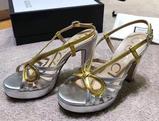 Gucci Metallic Leather Sandal Silver and Gold Metallic Leather 549646