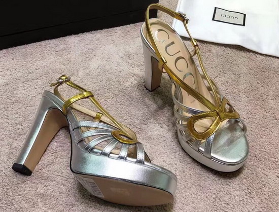 Gucci Metallic Leather Sandal Silver and Gold Metallic Leather 549646