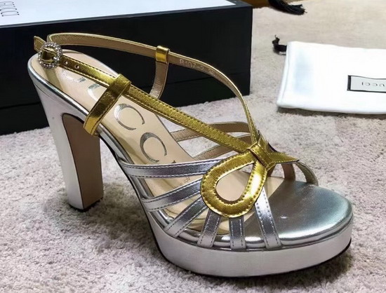 Gucci Metallic Leather Sandal Silver and Gold Metallic Leather 549646