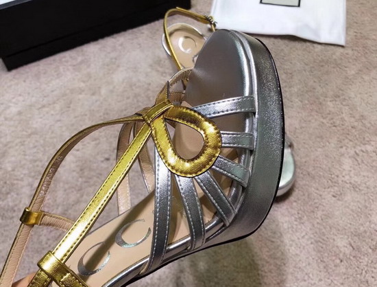 Gucci Metallic Leather Sandal Silver and Gold Metallic Leather 549646