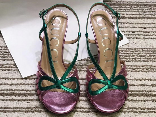 Gucci Metallic Leather Sandal in Pink and Green Metallic Leather