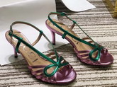 Gucci Metallic Leather Sandal in Pink and Green Metallic Leather