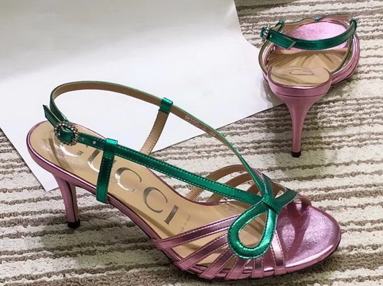 Gucci Metallic Leather Sandal in Pink and Green Metallic Leather