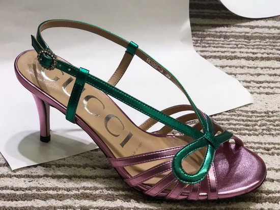 Gucci Metallic Leather Sandal in Pink and Green Metallic Leather