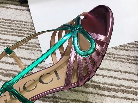 Gucci Metallic Leather Sandal in Pink and Green Metallic Leather