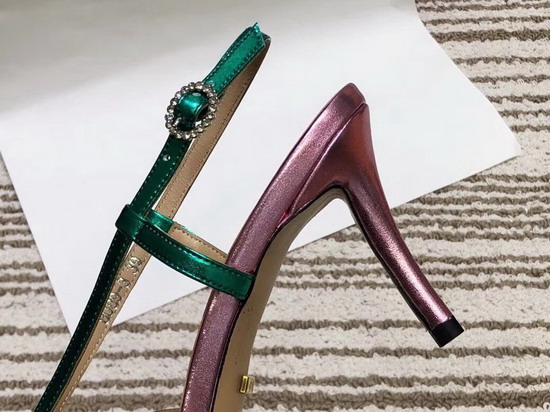 Gucci Metallic Leather Sandal in Pink and Green Metallic Leather