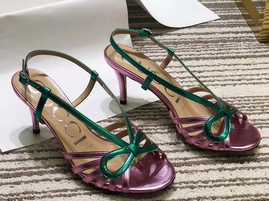 Gucci Metallic Leather Sandal in Pink and Green Metallic Leather