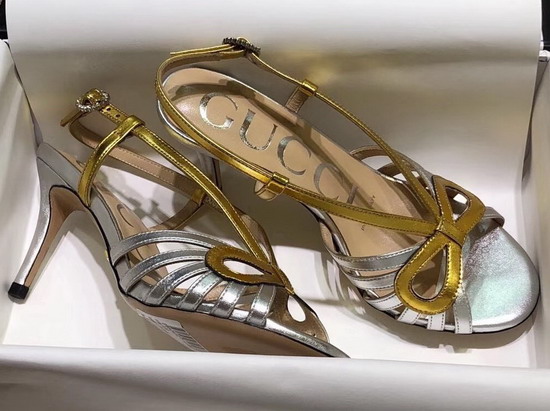 Gucci Metallic Leather Sandal in Silver and Gold Metallic Leather