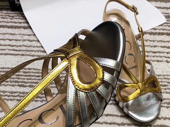 Gucci Metallic Leather Sandal in Silver and Gold Metallic Leather