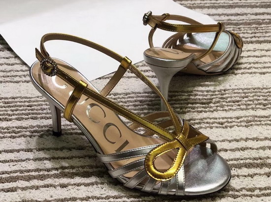 Gucci Metallic Leather Sandal in Silver and Gold Metallic Leather