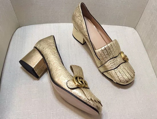 Gucci Metallic Mid Heel Pump in Gold Metallic Laminate Leather 408208