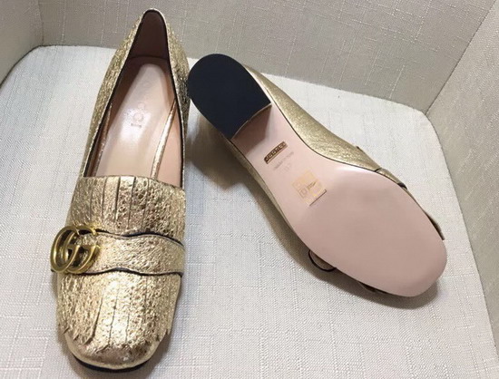 Gucci Metallic Mid Heel Pump in Gold Metallic Laminate Leather 408208