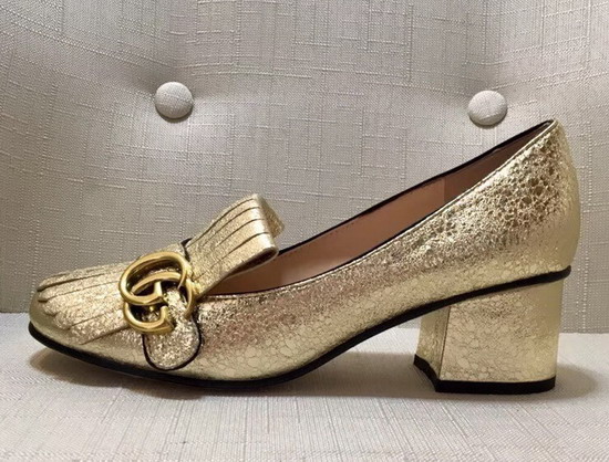 Gucci Metallic Mid Heel Pump in Gold Metallic Laminate Leather 408208