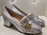 Gucci Metallic Mid Heel Pump in Silver Metallic Laminate Leather 408208