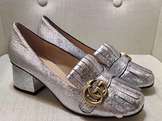 Gucci Metallic Mid Heel Pump in Silver Metallic Laminate Leather 408208