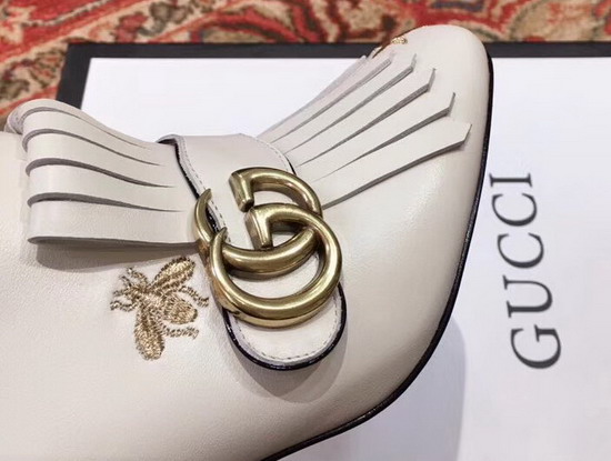 Gucci Mid Heel Ankle Boot White Leather with Gold Thread Embroidered Bees and Stars 551545