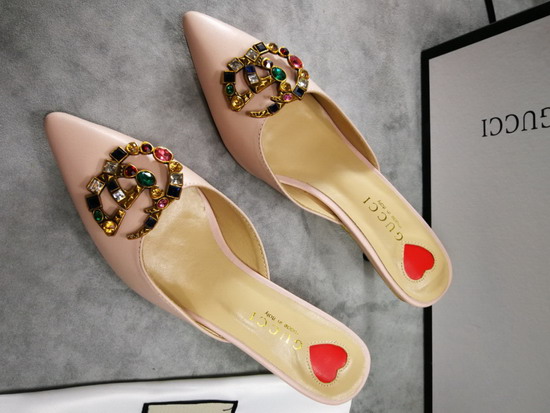 Gucci Mid Heel Slide with Crystal Double G Pink Leather