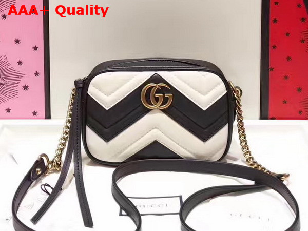 Gucci Mini GG Marmont Chain Shoulder Bag in Black and White Chevron Leather Replica