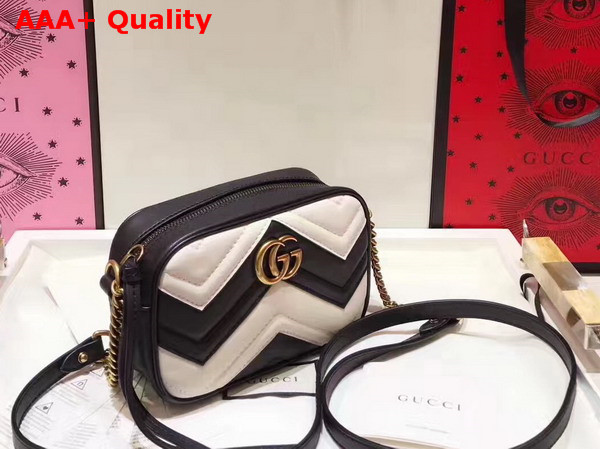 Gucci Mini GG Marmont Chain Shoulder Bag in Black and White Chevron Leather Replica