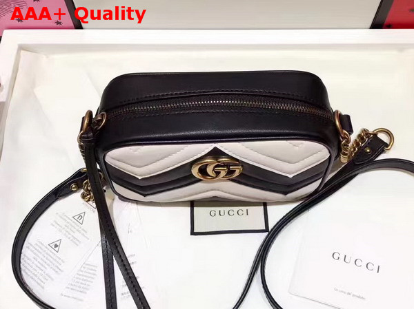 Gucci Mini GG Marmont Chain Shoulder Bag in Black and White Chevron Leather Replica