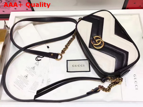 Gucci Mini GG Marmont Chain Shoulder Bag in Black and White Chevron Leather Replica