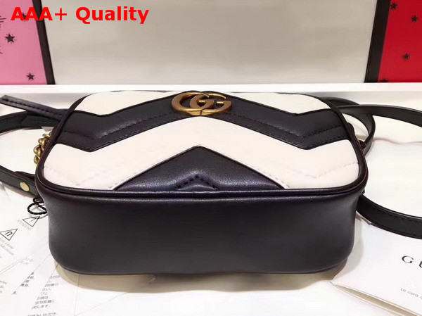 Gucci Mini GG Marmont Chain Shoulder Bag in Black and White Chevron Leather Replica