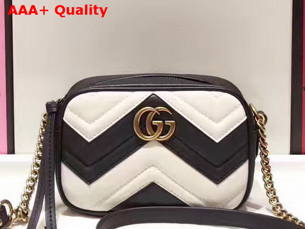 Gucci Mini GG Marmont Chain Shoulder Bag in Black and White Chevron Leather Replica