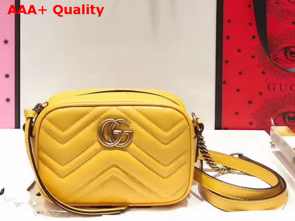 Gucci Mini GG Marmont Chain Shoulder Bag in Lemon Yellow Chevron Leather Replica