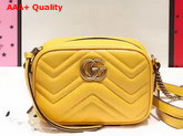 Gucci Mini GG Marmont Chain Shoulder Bag in Lemon Yellow Chevron Leather Replica