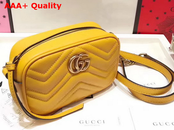 Gucci Mini GG Marmont Chain Shoulder Bag in Lemon Yellow Chevron Leather Replica