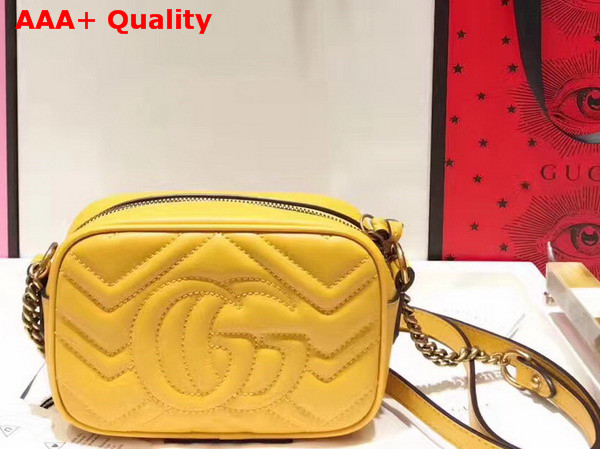 Gucci Mini GG Marmont Chain Shoulder Bag in Lemon Yellow Chevron Leather Replica