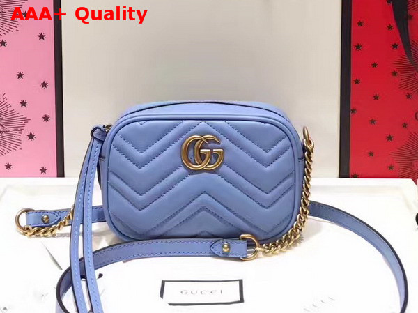 Gucci Mini GG Marmont Chain Shoulder Bag in Light Blue Chevron Leather Replica