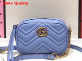 Gucci Mini GG Marmont Chain Shoulder Bag in Light Blue Chevron Leather Replica