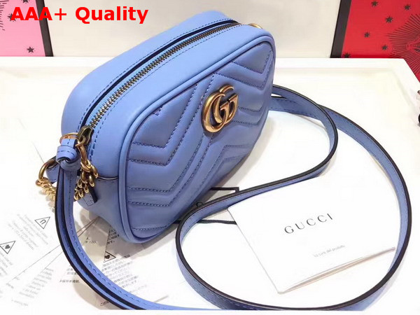 Gucci Mini GG Marmont Chain Shoulder Bag in Light Blue Chevron Leather Replica