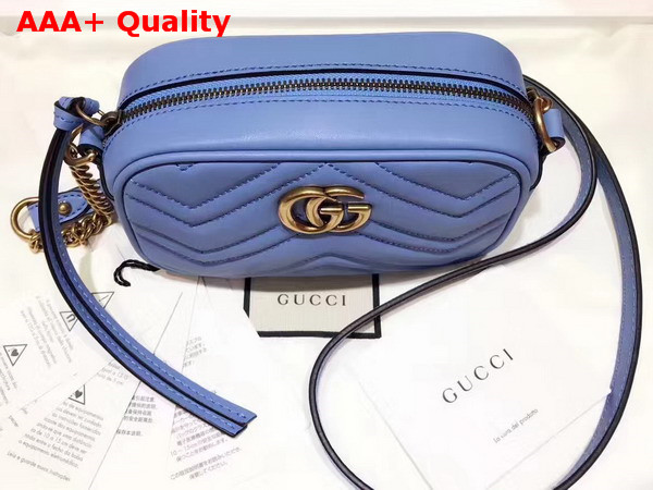 Gucci Mini GG Marmont Chain Shoulder Bag in Light Blue Chevron Leather Replica