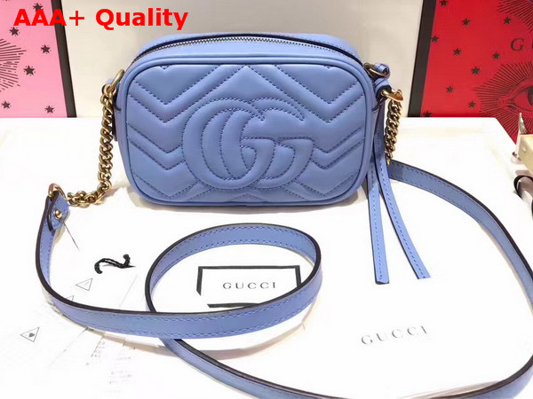 Gucci Mini GG Marmont Chain Shoulder Bag in Light Blue Chevron Leather Replica