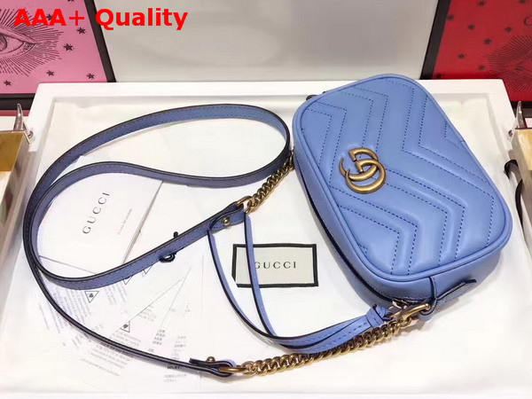 Gucci Mini GG Marmont Chain Shoulder Bag in Light Blue Chevron Leather Replica