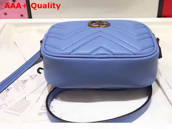 Gucci Mini GG Marmont Chain Shoulder Bag in Light Blue Chevron Leather Replica