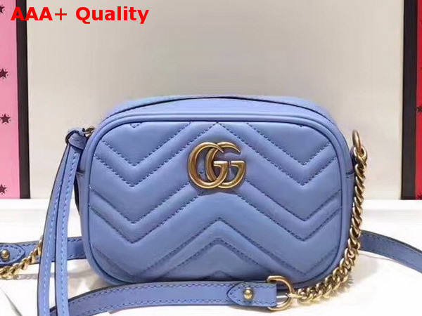 Gucci Mini GG Marmont Chain Shoulder Bag in Light Blue Chevron Leather Replica