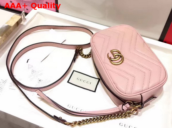 Gucci Mini GG Marmont Chain Shoulder Bag in Light Pink Chevron Leather Replica