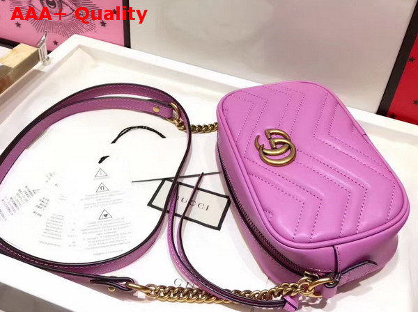 Gucci Mini GG Marmont Chain Shoulder Bag in Pink Chevron Leather Replica