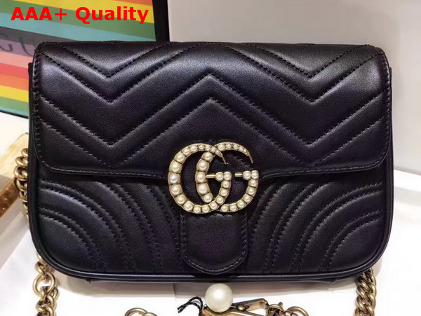 Gucci Mini GG Marmont Matelasse Shoulder Bag in Black with Double G Hardware Enriched with Pearls Replica