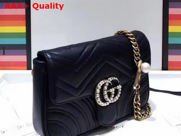 Gucci Mini GG Marmont Matelasse Shoulder Bag in Black with Double G Hardware Enriched with Pearls Replica