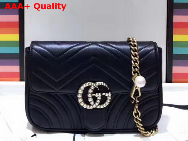 Gucci Mini GG Marmont Matelasse Shoulder Bag in Black with Double G Hardware Enriched with Pearls Replica