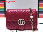 Gucci Mini GG Marmont Matelasse Shoulder Bag in Red with Double G Hardware Enriched with Pearls Replica