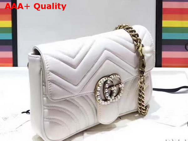 Gucci Mini GG Marmont Matelasse Shoulder Bag in White with Double G Hardware Enriched with Pearls Replica