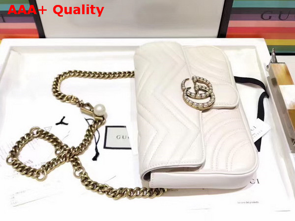 Gucci Mini GG Marmont Matelasse Shoulder Bag in White with Double G Hardware Enriched with Pearls Replica