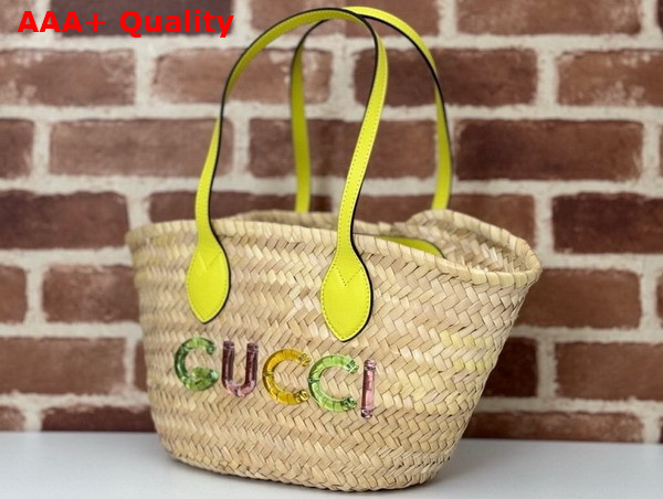 Gucci Mini Straw Tote with Gucci Logo in Natural Woven Straw 782381 Replica