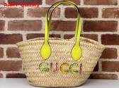 Gucci Mini Straw Tote with Gucci Logo in Natural Woven Straw 782381 Replica