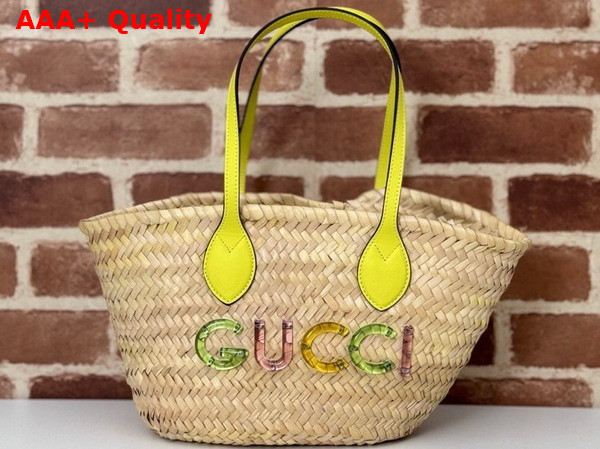 Gucci Mini Straw Tote with Gucci Logo in Natural Woven Straw 782381 Replica